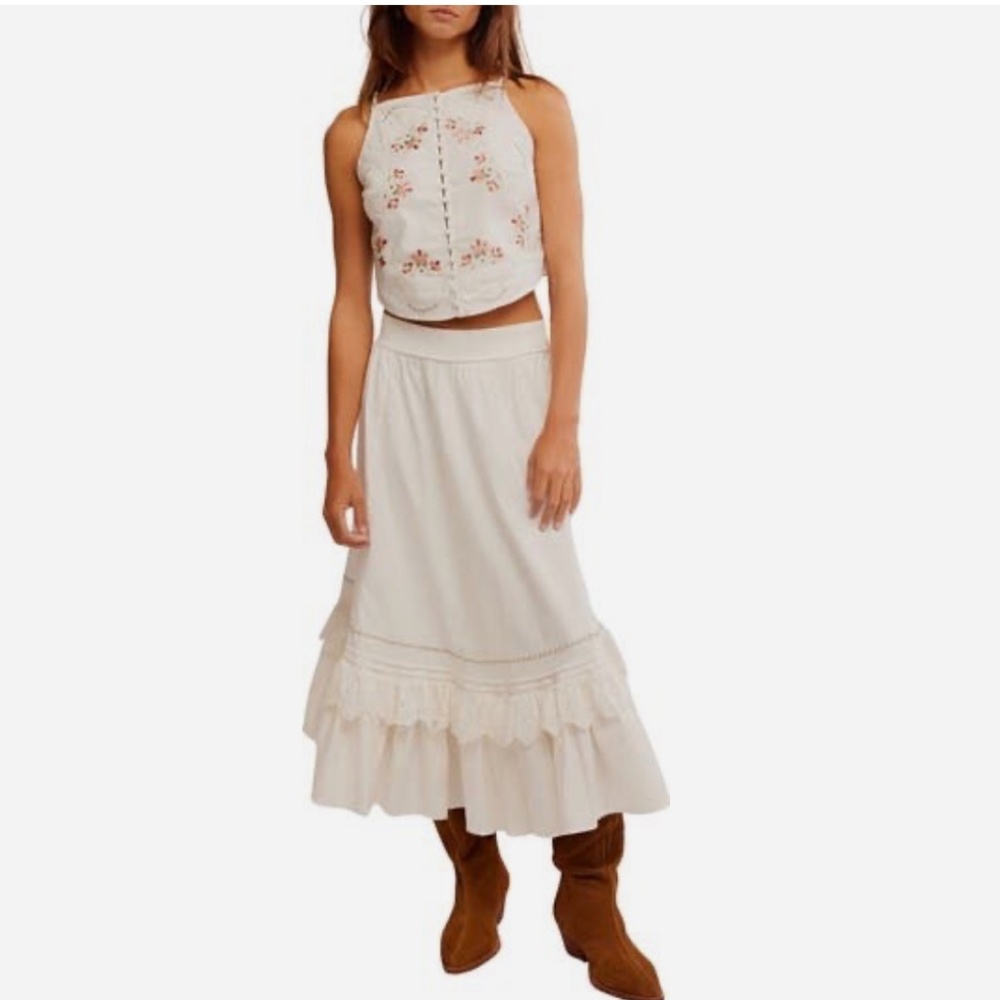Free People Cream Embroidered Two-Piece Skirt Set - Picture 3 of 10